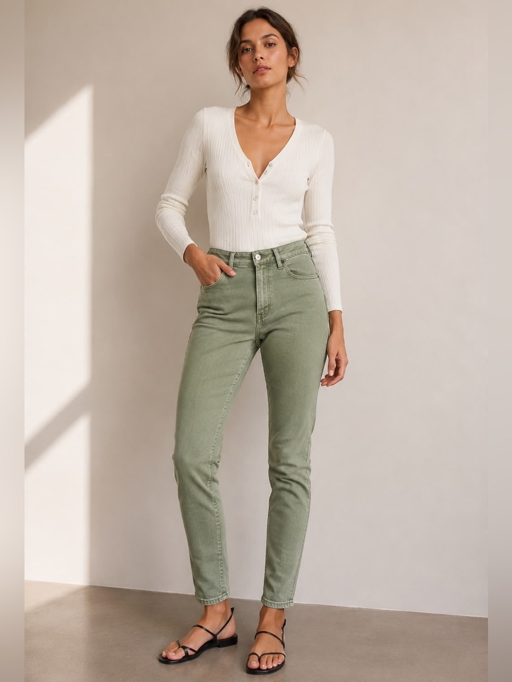 Stradivarius Super High Waist Skinny Jeans Green EUR 38 / US 6